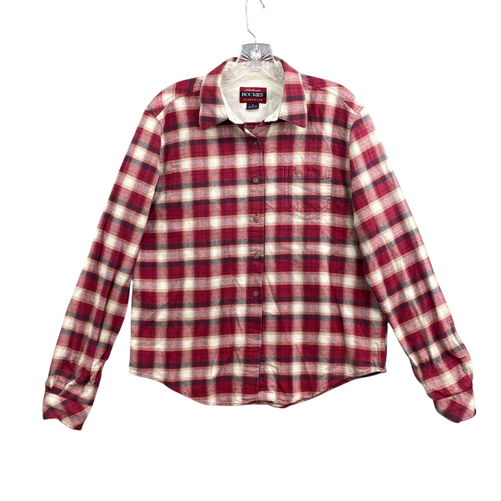 Rockies Western Women Large Red‎ Plaid Vintage Top Academia Rancher Hikking